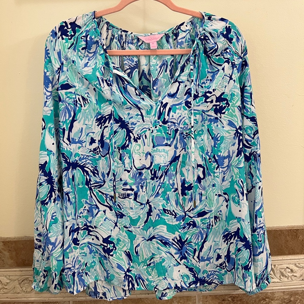 Lilly Pulitzer Blue and Green Abstract Top